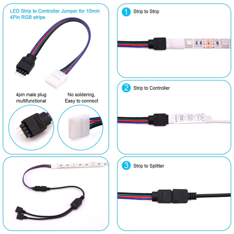 iCreating 5050 4Pin LED Strip Connector Kit 10mm RGB 4 Pin LED Connector Accessories Kit Include L LED Connectors for Strip Lights, 4-pin LED Light Strip Connectors with Wire, LED Extension Cable - Image 2